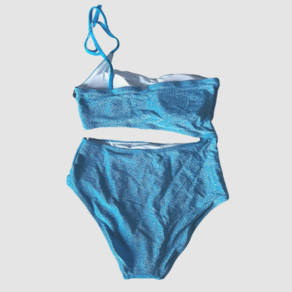 PINK Victoria's Secret Shimmer One Shoulder One-Piece Swimsuit Blue, NWT- Size L - Picture 4 of 8